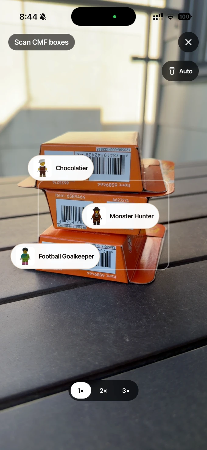 AR scanner reading sealed Collectible Minifigure boxes