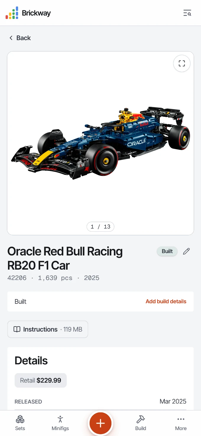 Set detail page with build status and timeline